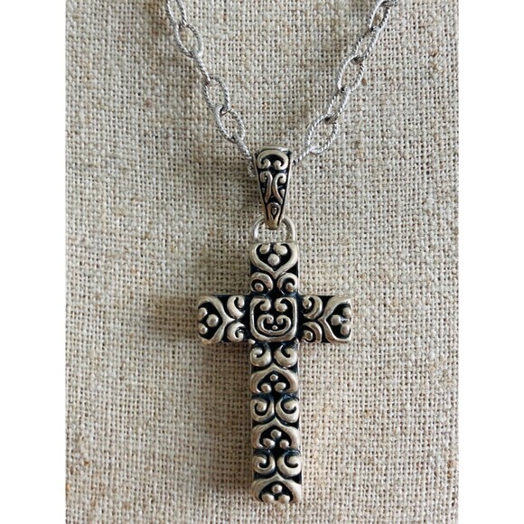 Signed Milo 925 sterling silver cross Pendant Necklace 20" - Picture 1 of 8